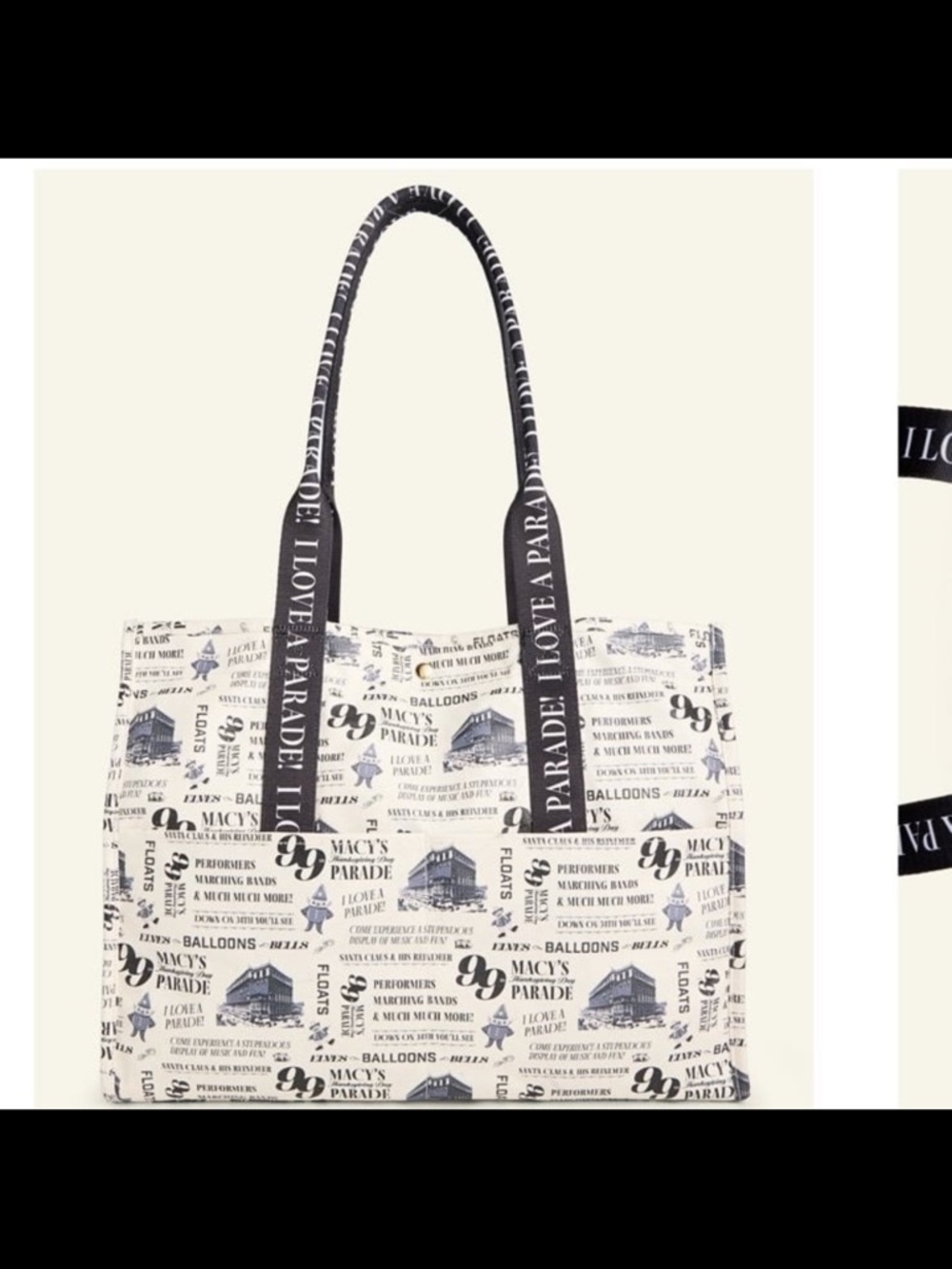 Macy's Cream Printed Tote with Black Logo Straps